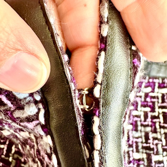 Fashion Bug Purple Tweed 26W Jacket Faux Leather Trim Lined Plus Size Blazer - Picture 8 of 13